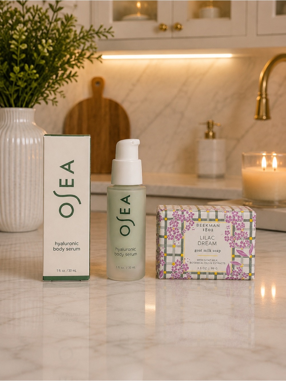 OSEA Hyaluronic Body Serum + Beekman 1802 Lilac Dream Goat Milk Soap Luxury Set